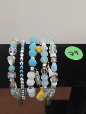 Erimish Light Blue, White and Yellow Tassel Extended Stack Bracelets ( NWOT)